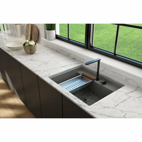 Bocchi Baveno Uno Dual-Mount Workstation Fireclay 27 in. Single Bowl 2-hole Kitchen Sink in Matte Gray 1633-006-0132